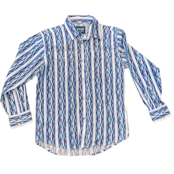 Wrangler blue country western button down top size large boys top - Picture 1 of 9